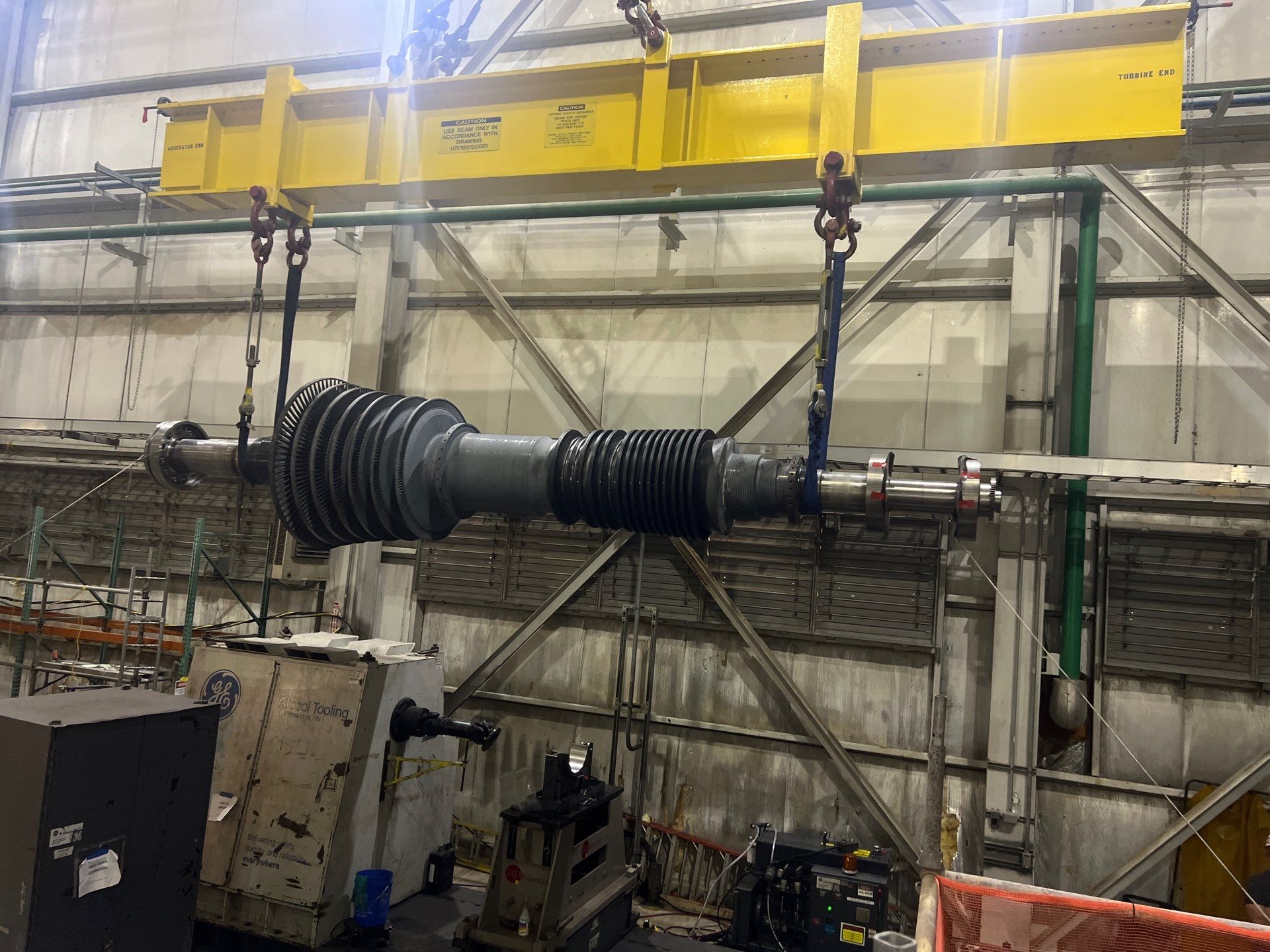 Suspended turbine component during maintenance